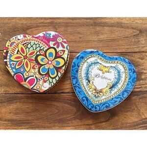 Pair of LARGE Brighton jewelry tins, heart shaped, Floral, whimsical